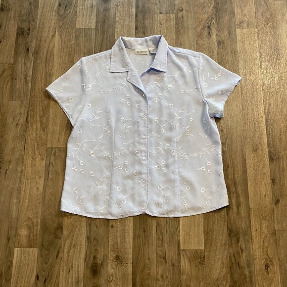 Vintage Apparenza Light Blue Floral Button Front Blouse Short Sleeve Size Large - Picture 1 of 7